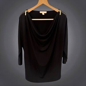 MICHAEL KORS BLACK DRAPED COWL NECK TOP SIZE LARGE